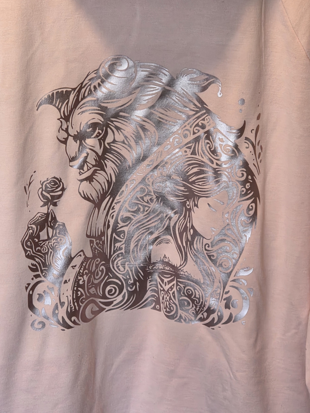 Athletic Works Pink Tee with Silver Foil Beast & Maiden Graphic